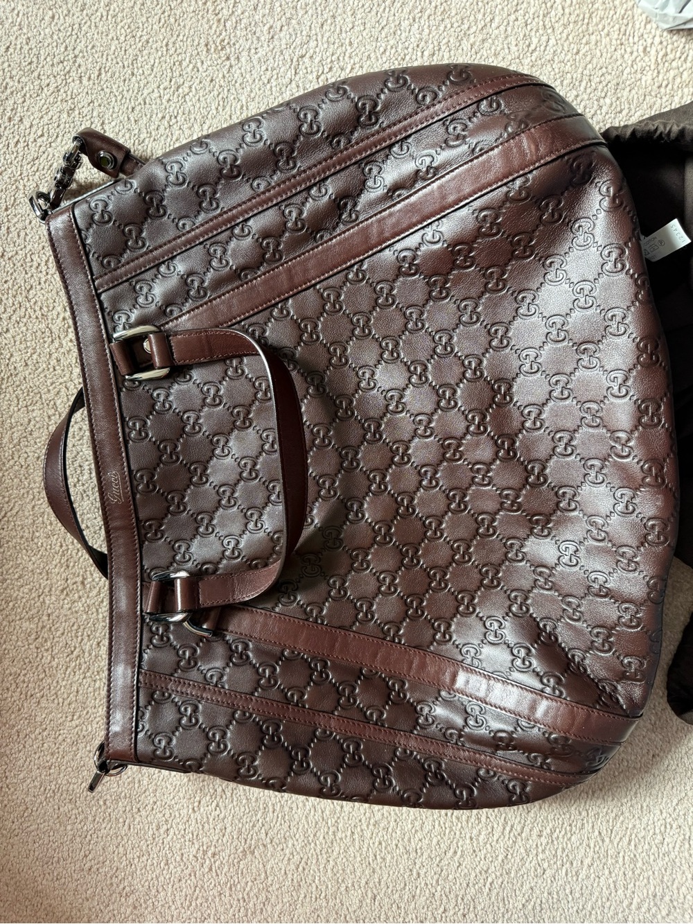 Gucci Brown Embossed Leather Tote Bag